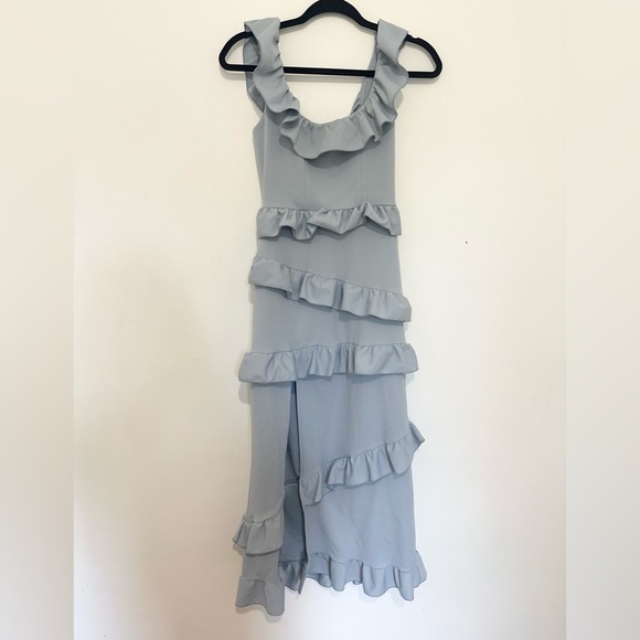 Show Me Your Mumu Greta Midi Dress Silver Sage Stretch Crepe Blue XS - Picture 3 of 7